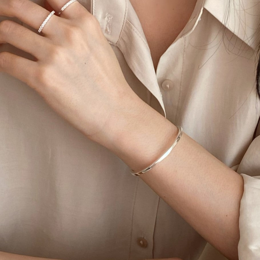 Trendy Sterling Silver 3mm Bracelet Bracelet Silver Jewelry Simple Square Line Bracelet Jewelry