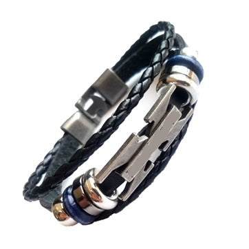 Punk Jewelry Leather Beaded Braided Rope Bracelet  Alloy Clasp Bracelet Korean Jewelry Student Bracelet