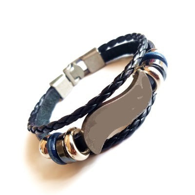 Punk Jewelry Leather Beaded Braided Rope Bracelet  Alloy Clasp Bracelet Korean Jewelry Student Bracelet