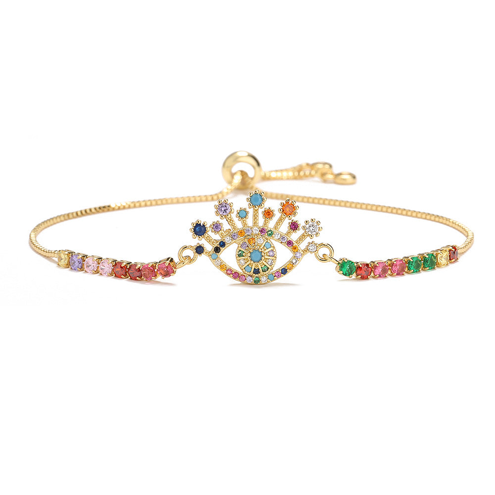 Female Copper Plated Real Gold Mixed Color Zircon Hand Jewelry Bracelet