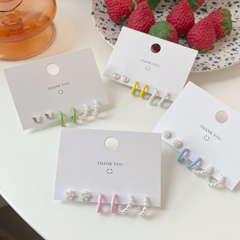 Sterling Silver Needle Pearl Series Earings Set