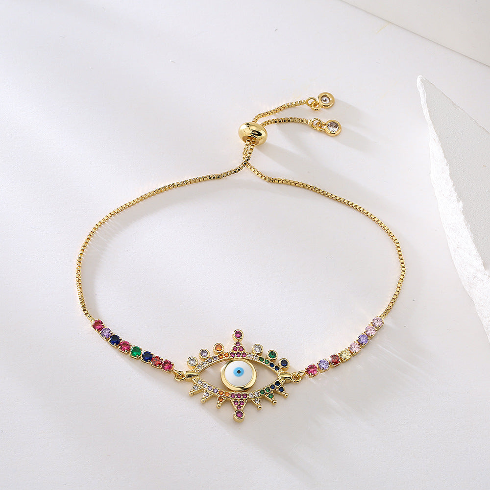 Female Copper Plated Real Gold Mixed Color Zircon Hand Jewelry Bracelet