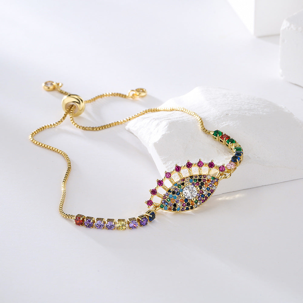 Female Copper Plated Real Gold Mixed Color Zircon Hand Jewelry Bracelet