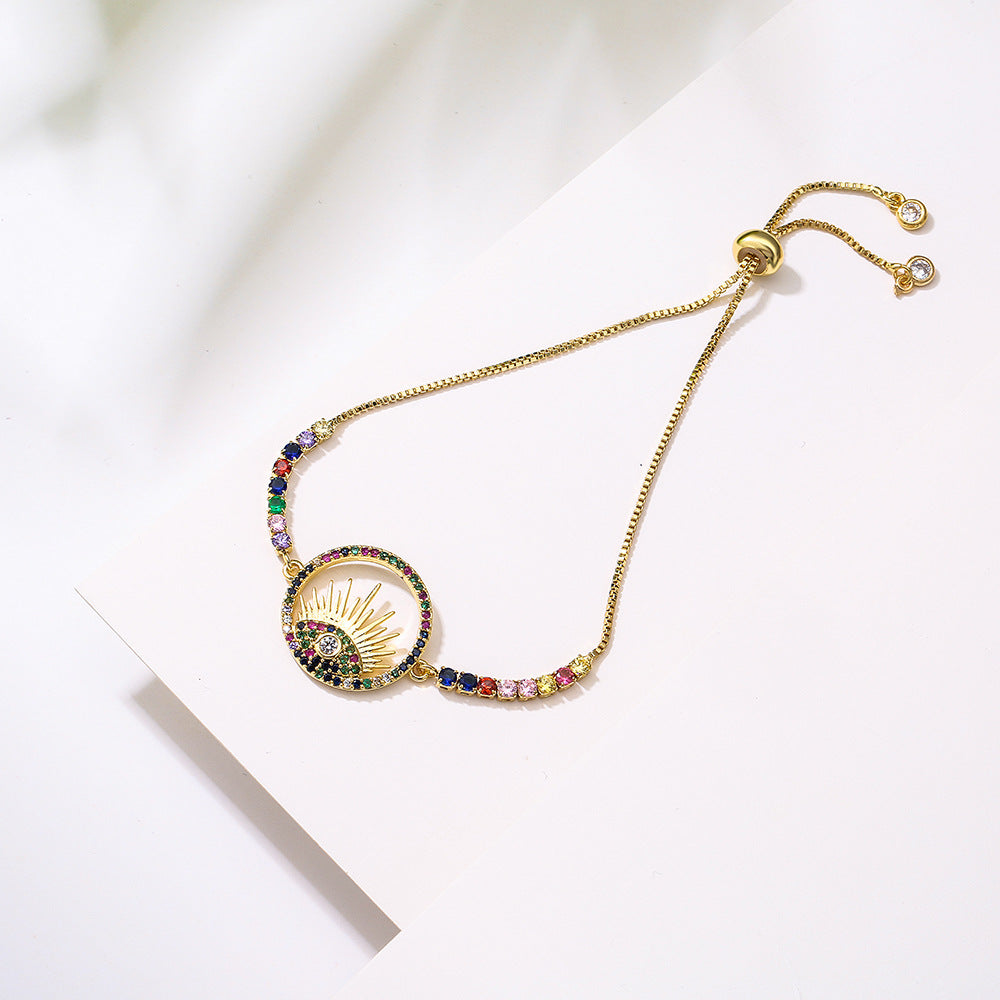 Female Copper Plated Real Gold Mixed Color Zircon Hand Jewelry Bracelet