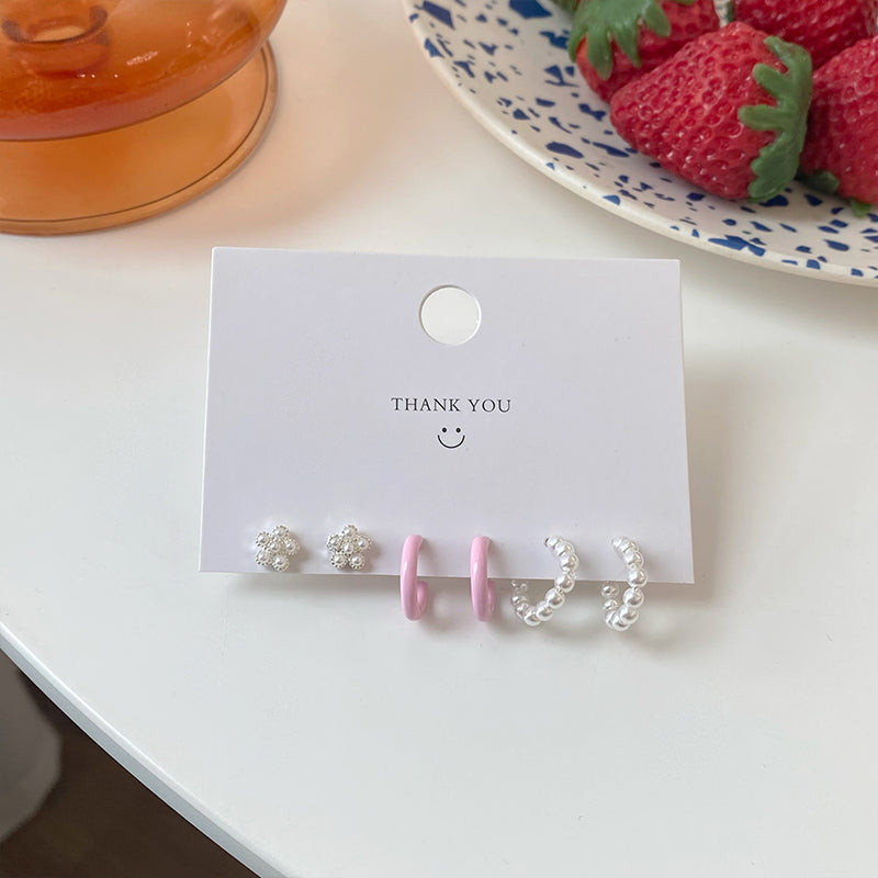 Sterling Silver Needle Pearl Series Earings Set
